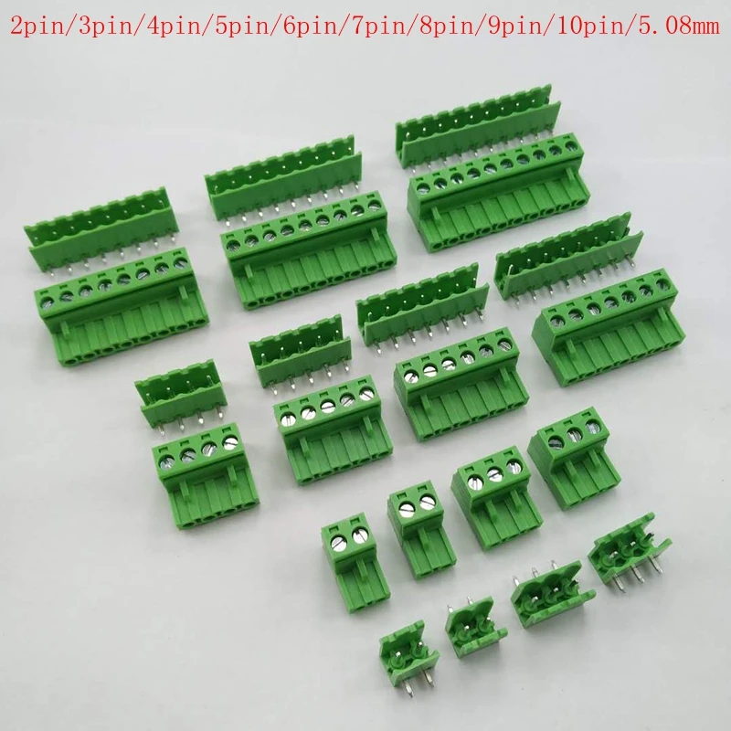 

5.08 Curved needle Terminal plug type 300V 10A 5.08mm pitch connector pcb screw terminal block green