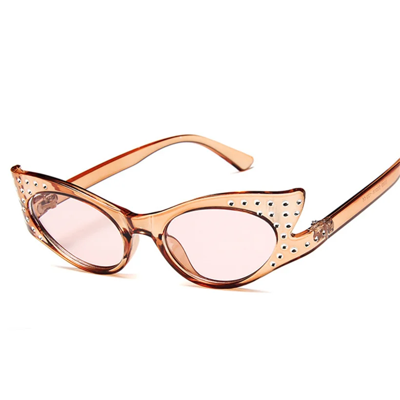 Oulylan, кошачий глаз, солнцезащитные очки для женщин, модные, брендовые, дизайнерские, Роскошные, стразы, солнцезащитные очки, Ретро стиль, женские очки, женские очки - Цвет линз: Коричневый