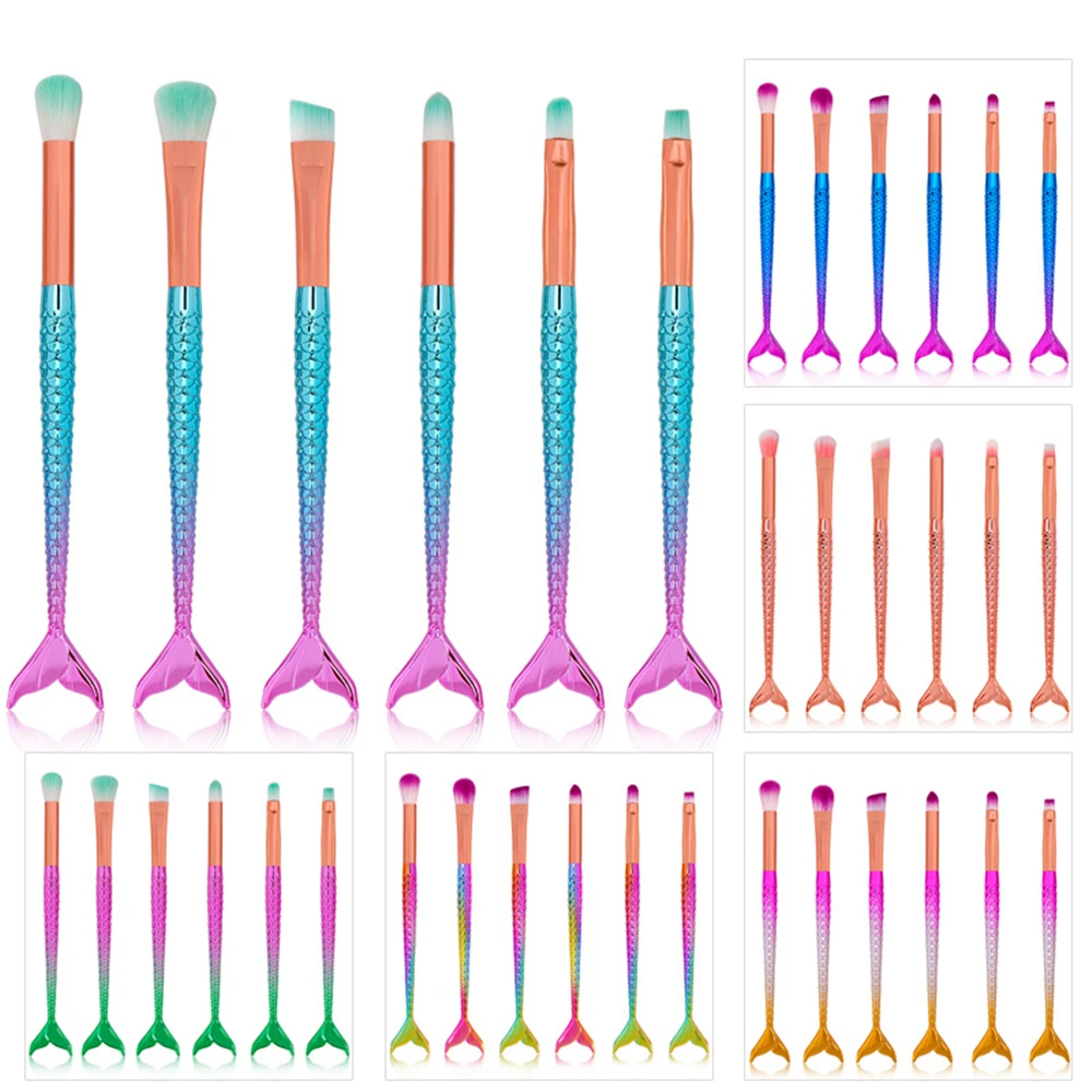 

6PCS Mermaid Makeup Brushes Set Foundation Eye Shadow Blending Powder Contour Blush CosmeticsMake Up Brush Tool Kits