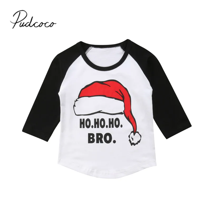 

2018 Brand New Christmas Toddler Baby Girls Boys T-Shirts Tops Long Sleeve Santa Hat Pullover Tops Outfit 1-6Y Spring Autumn