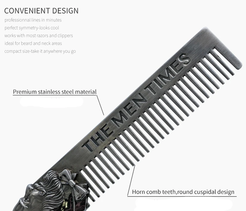 1 шт. расчески для волос Инструменты для укладки волос для бороды, из нержавеющей стали гребень Для мужчин, для стрижки волос, бороды, отделка