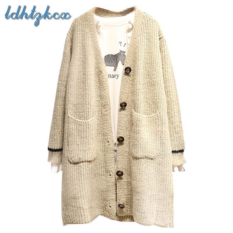 Women Knitted Sweater Autumn Winter New Korean Office Lady Long Cardigans Europe America Hot Sale Loose Chic Sweaters LD61