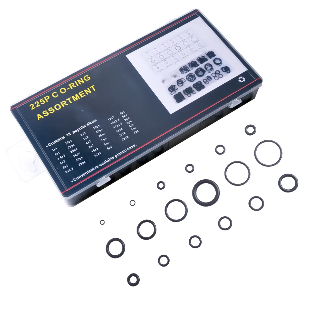 

225Pcs O Ring Washer Seals Assortment Kit Rubber Sealing Washer Air Rubber Hydraulic Tool Set