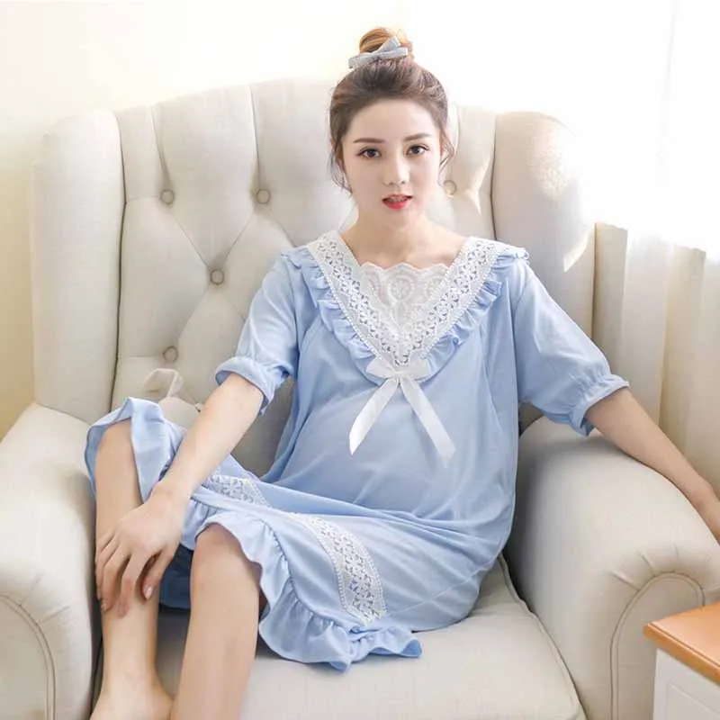Модная летняя одежда для беременных домашняя одежда для женщин - Цвет: Небесно-голубой