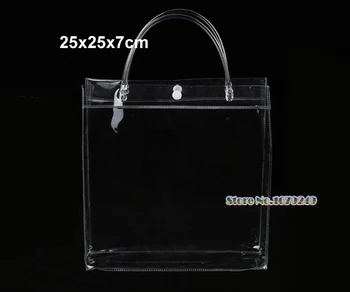 

wholesale 25x25x7cm Clear display clothing bags, Transparent gift plastic bags handle cosmetic bag pack