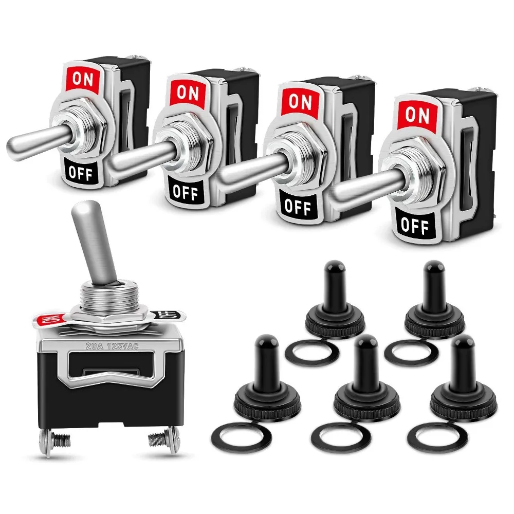 

Heavy Duty Rocker Toggle Switch 15A 250V 20A 125V SPST 2 Pin ON/OFF Switch Metal Bat Waterproof Boot Cap Cover