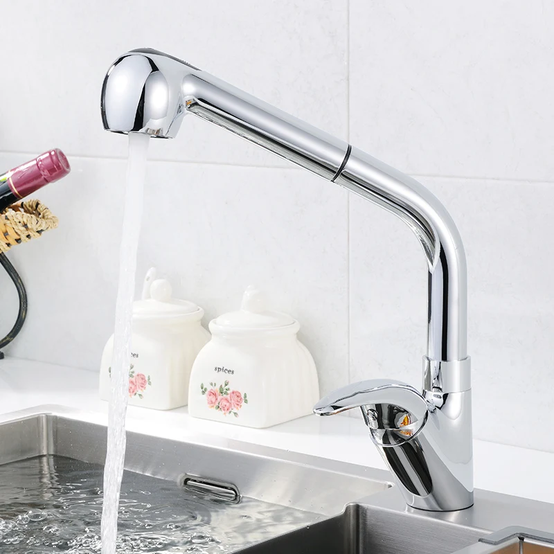 Best Quality Wholesale And Retail Kitchen Faucet Chrome Cast Platform Heightening 2-Function Water Outlet Pull Out Tap 