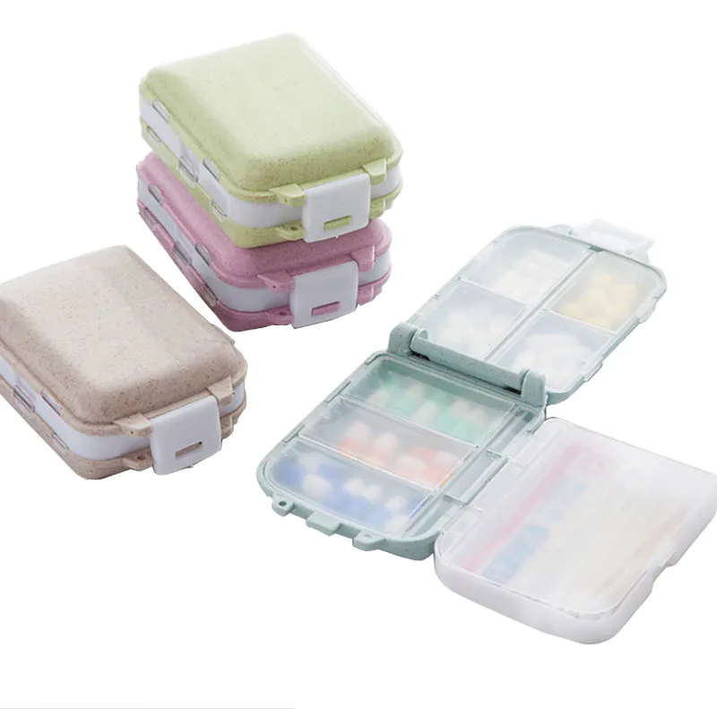 

NEW 1PC Wheat Bellflower Portable 7-Day Pill Box Travel 8 Grid Folding Drug Box Organizer Medicine Capsules Vitamins Storage Box