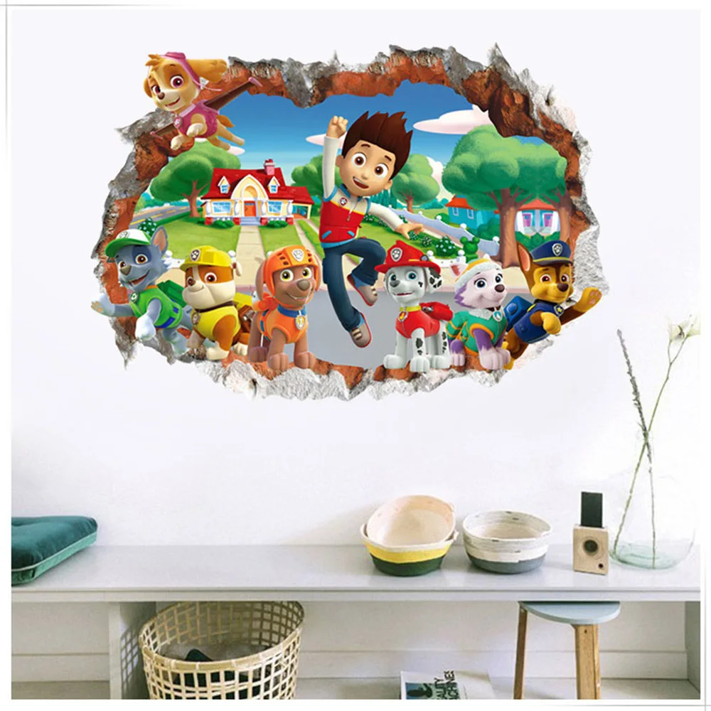 3D мультфильм для детей Щенячий патруль водостойкие наклейки из ПВХ домашний декоративный фон настенные украшения детской комнаты