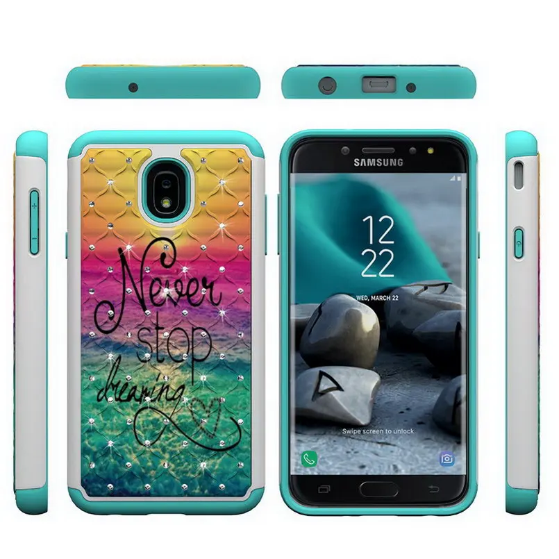 Case for Samsung Galaxy J7 2018 US Version Painted PC and TPU Bling Glitter Diamond Cover for Samsung J7 2018 US Version Funda  5