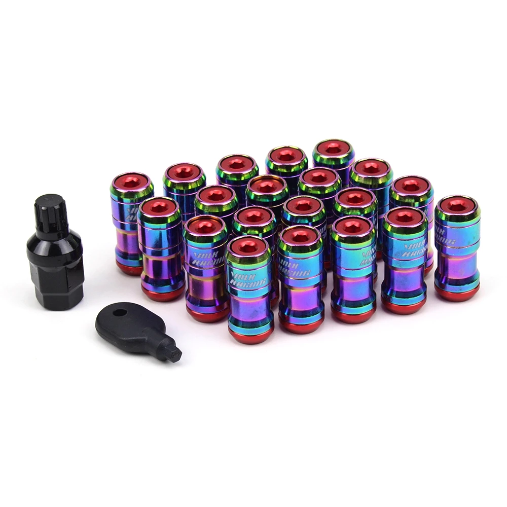 Rainbow red blue purple 45mm volk formula wheels lock racing lug nuts