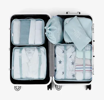 

High Quality 6PCS/Set Polyester Travel Bag Packing Cubes Gament Bag Waterproof Portable Suitcases And Travel Bags Women luggage