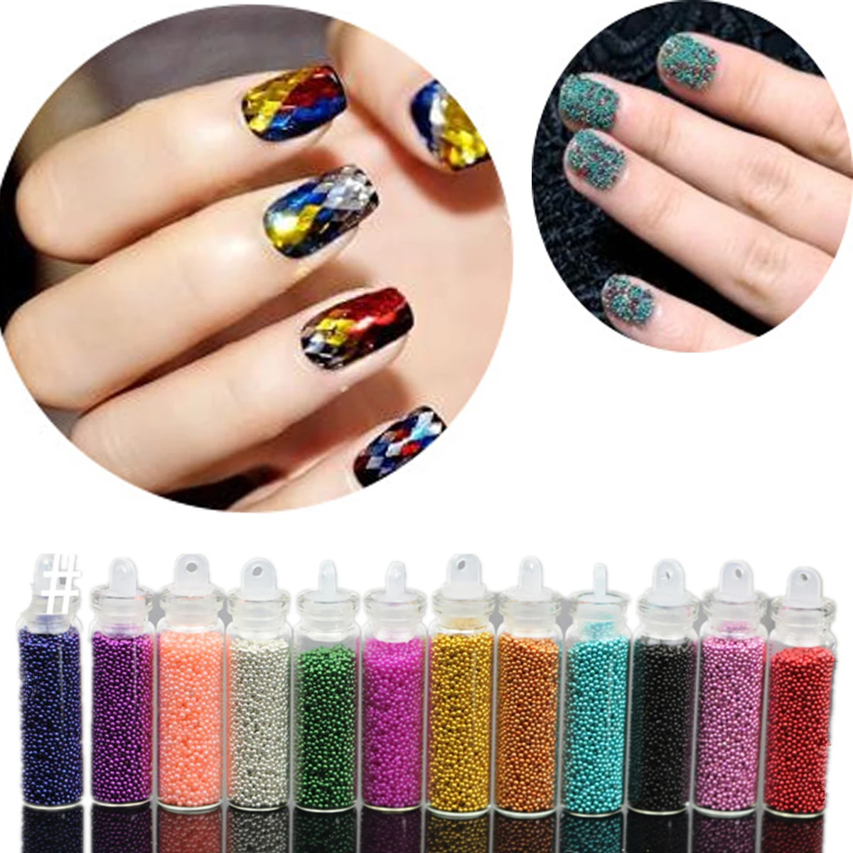 Mini Bottles Rhinestones Nail Decoration Caviar Glitter Glass Tiny