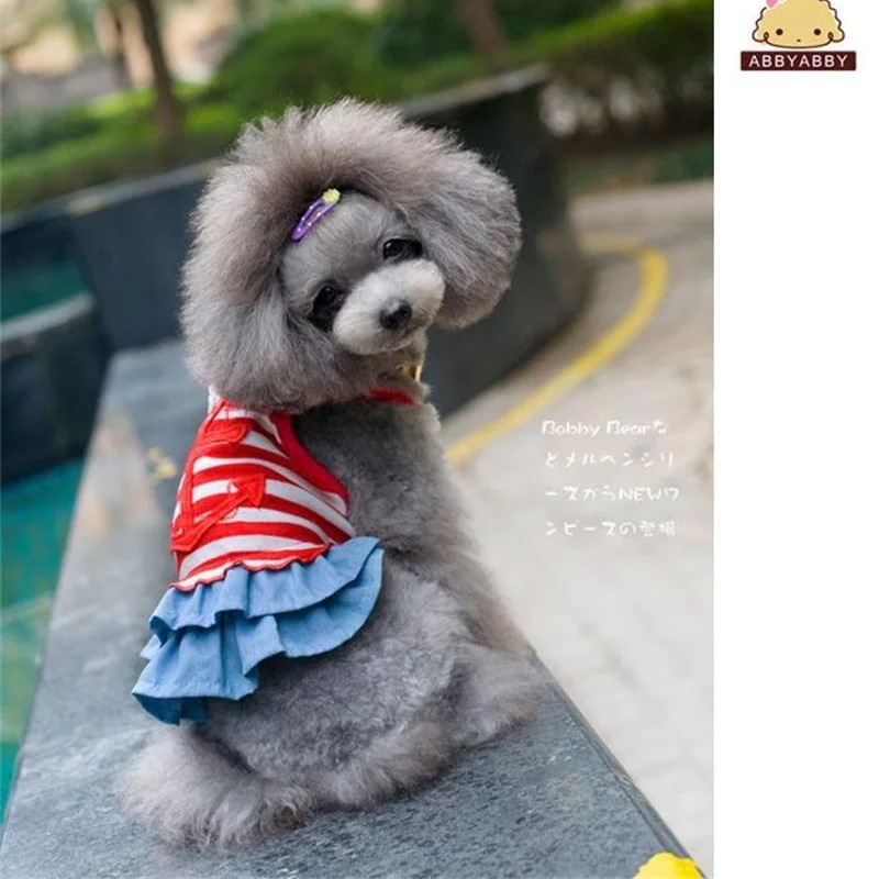 

Hot Sale Pet Dog Clothes Dress Summer Chihuahua Sailor stripes Cotton Skirts Apparel Clothes For Small Dogs Cats puppy dress
