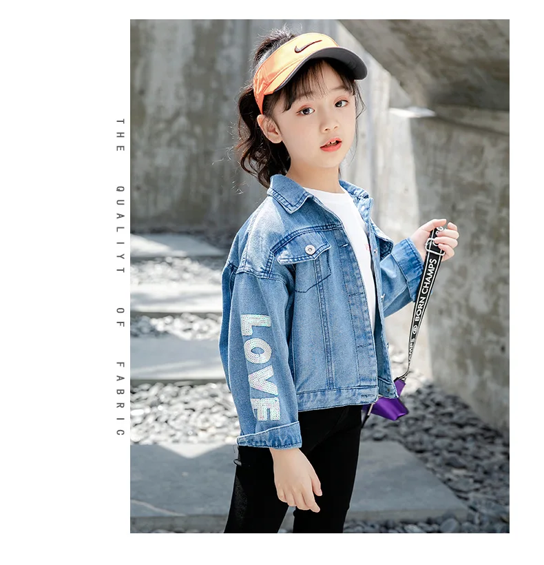 Unicórnio de Lantejoulas Jaqueta para Meninas Outono do Bebê Denim Cabolsas Crianças Roupas Meninas Outerwear Jean Jaquetas Criança 11 High Quality Mamãe e Bebê