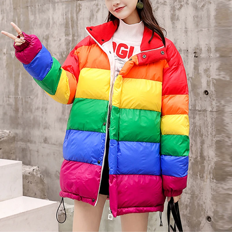 Rainbow Colors Rainbow Winter Clothes Hooded Puffer Rainbow