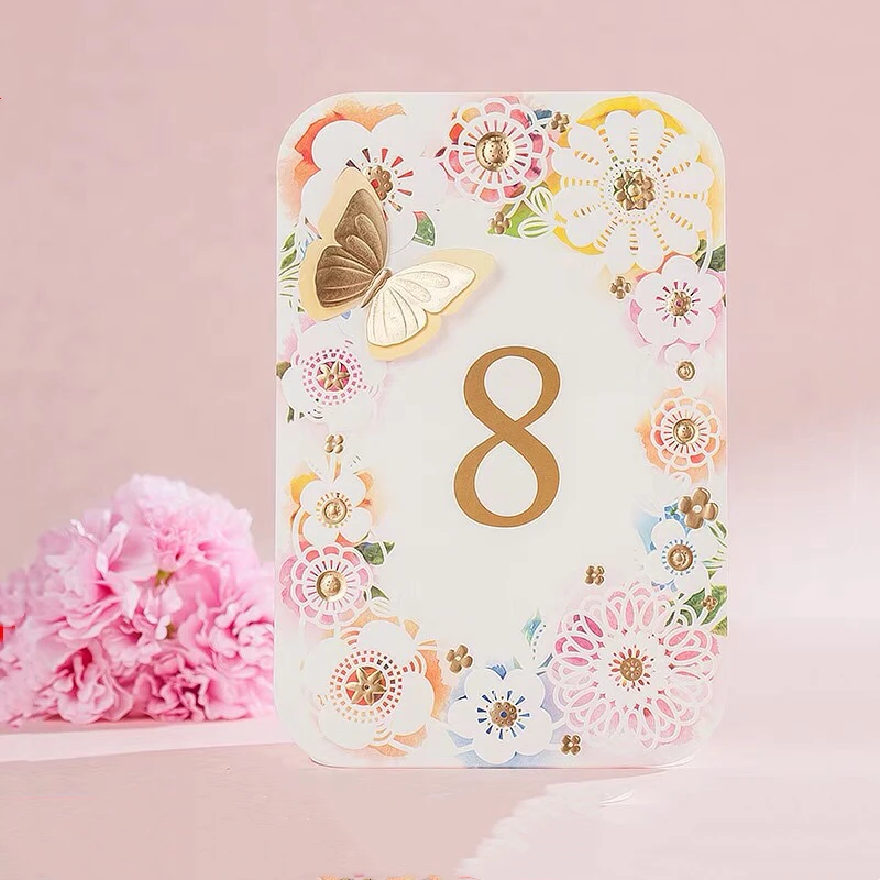 

10pcs Romantic Gold Butterfly Laser Cut Flower Paper Seat Number Card For Guest Wedding Table Card Decoration Accessories