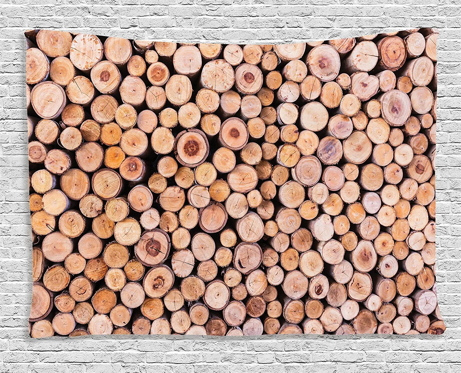 Rustic Home Decor Tapestry Mass of Wood Log Forest Tree Industry Group