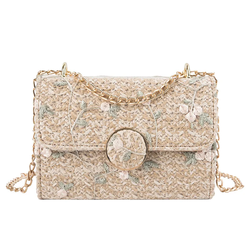 

New lace bag women 2019 straw- woven chain shoulder diagonal small square bag