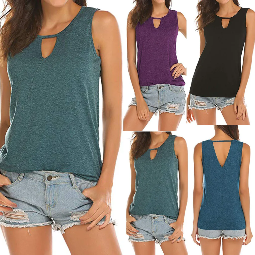 

Ladies Halter Tops Women's Sleeveless Solid Color Keyhole Shirt Sexy Summer 2019 New girl Shirt camisetas mujer tirantes