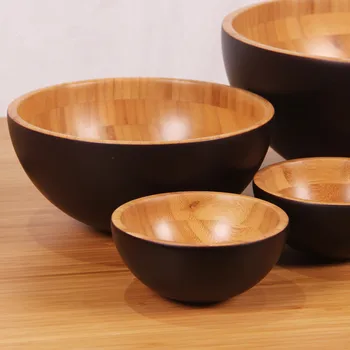 Solid Bamboo Bowls for Salad Tableware Dinnerware party Dinner Service Natural Heat Resistant Children Fruit Salad