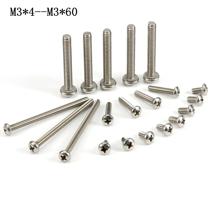 

10pcs Stainless steel screw M3 round head bolt Phillips head screw M3*4--M3*60 standard fastener