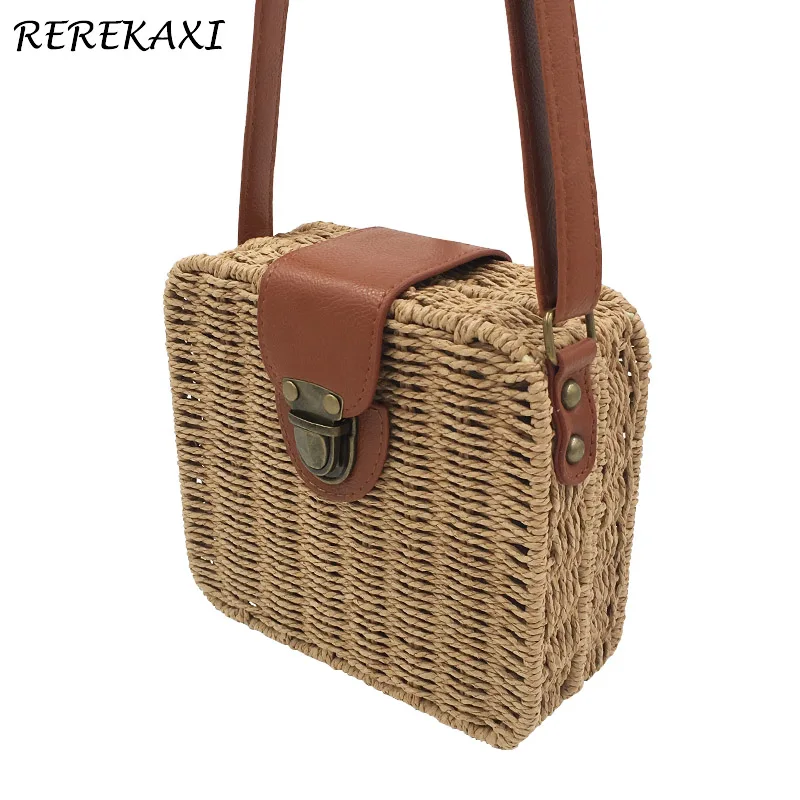 REREKAXI Candy color woman straw bag ladies small shoulder bags beach bag crossbody bags for ...