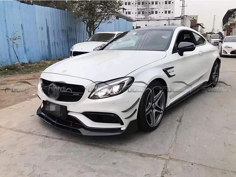 Для Benz W205 2 двери C63 стайлинга автомобилей углеродного волокна 8 шт./компл. Воздушный поток Fender спереди и длинное сзади сплиттер на бампер Вентиляционное крыло 3M наклейки на багажник автомобиля