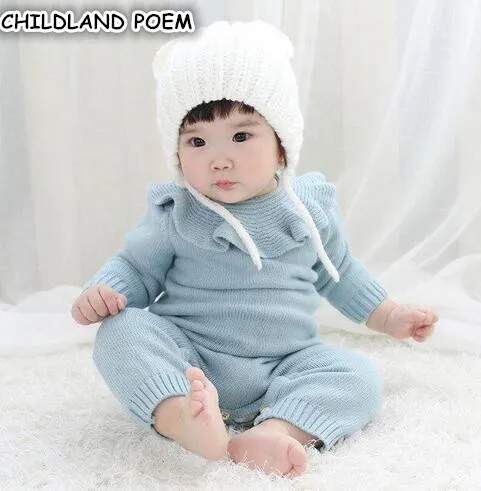 

Knitted Baby Romper Newborn Clothes Spring Baby Girls Romper Ruffle Collar Woolen Cotton Long Sleeve Baby Girls Jumpsuit Costume