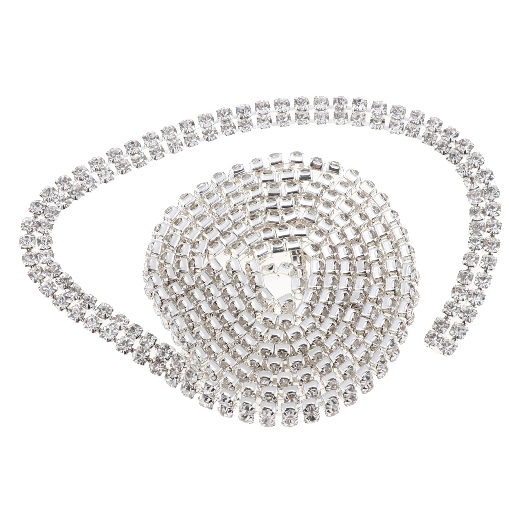  2-Row Crystal Rhinestone Close Chain DIY Diamond Mesh Ribbon 1 Yard