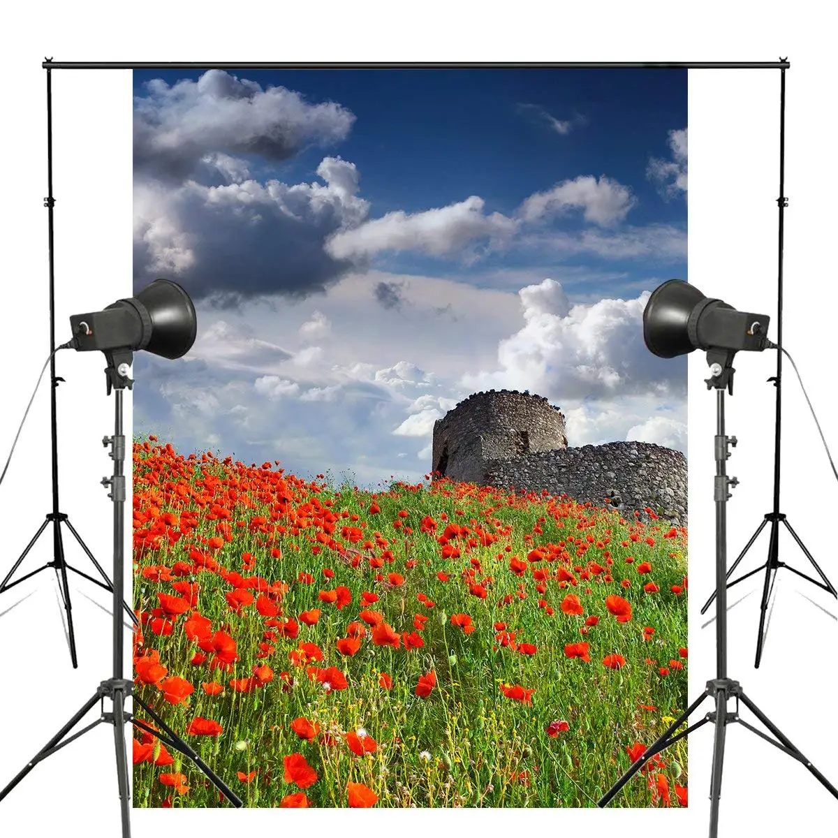 

Blue Sky Photography Background Poppies Backdrop Studio Background Prop Wall Clouds Nature Flower Photography Backdrop 5x7ft