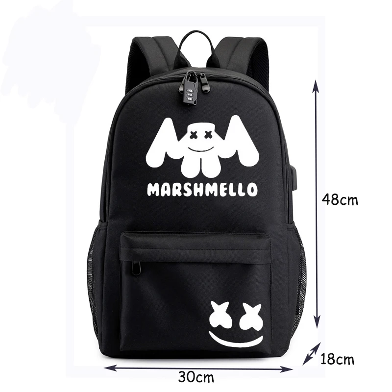 Marshmello рюкзак DJ для подростков мальчиков и девочек Школьный рюкзак Противоугонный Usb мужские яркие сумки Противоугонная Usb мужская сумка