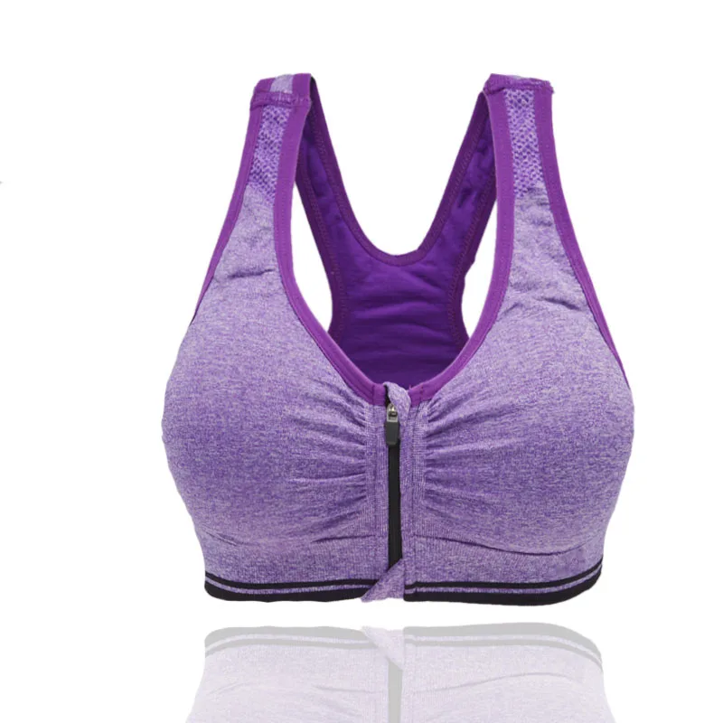 Difen 4 Colors Women Zipper Push Up Sports Bras Padded Wirefree Shockproof Gym Fitness Athletic Running Yoga Vest Sports Tops
