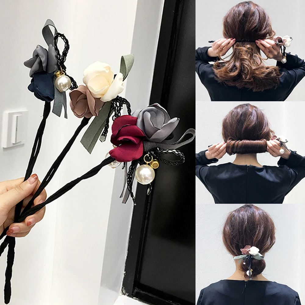 INS Большой жемчуг элегантный цветок DIY обруч волшебный инструмент для изготовления волос стиль волос женские Резиночки для волос аксессуары для волос