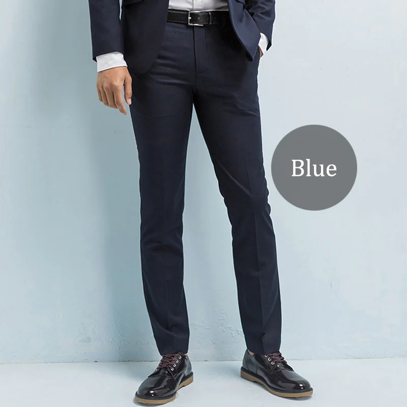 Бренд-одежда мужской костюм брюки саржа повседневные деловые мужские брюки Slim Fit Брюки морщин-стойкие деловые брюки мужские - Цвет: Blue