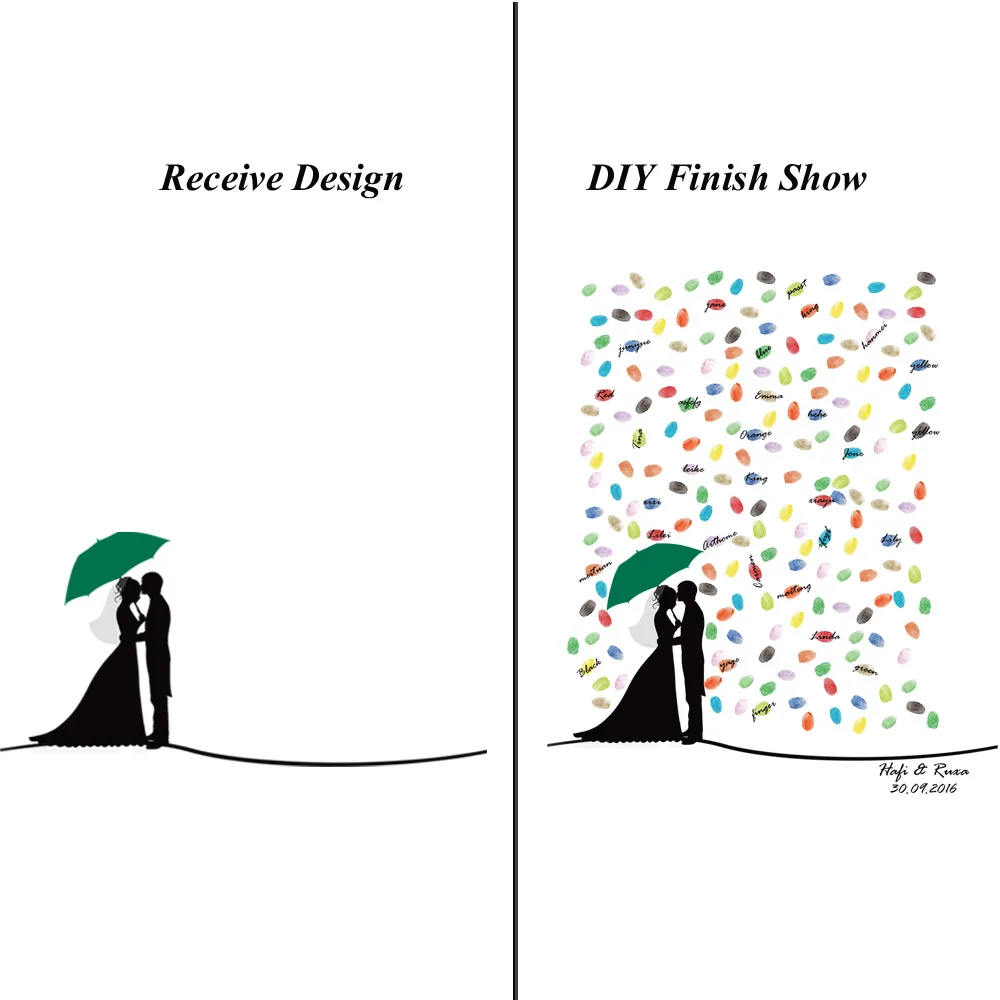 Персональный свадебный подарок DIY отпечаток пальцев Подпись Гостевая книга украшение свадебный душ Жених в любви дождь брак поставка чернильный коврик - Цвет: HK019