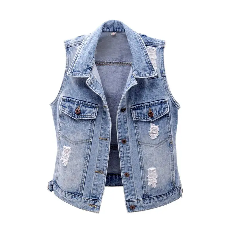 

Women Denim Vest Jacket Short Outerwear Spring Autumn Sleeveless Jeans Jacket Large size Side pocket Casual Waistcoat Coat 5XL