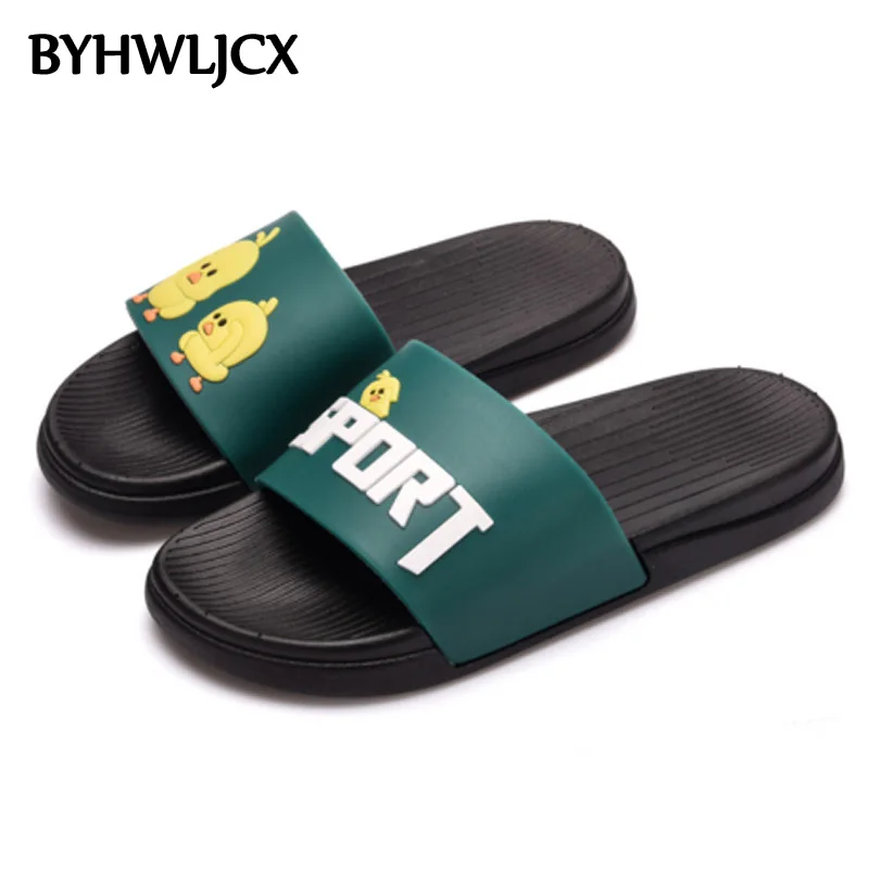 

Women slippers summer cute cartoon pattern beach casual flat sandals PVC quality material bathroom slip-proof couple flip-flops