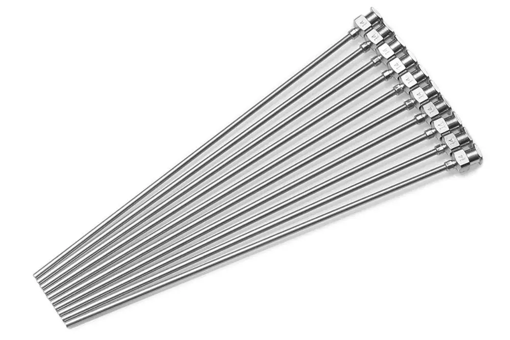 Agulha de Distribuição Opcional-ponta sem Corte Todo o Metal Comprimento Cânula 8g 10g 12g 14g..27g 10 Pacote-100mm ou 150mm200mm