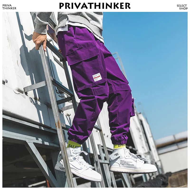 Privathinker الرجال الأرجواني ركض السراويل 2018 رجل جيوب الشارع الشهير البضائع السراويل الذكور الهيب هوب السراويل الترنك الكورية الموضات وزرة