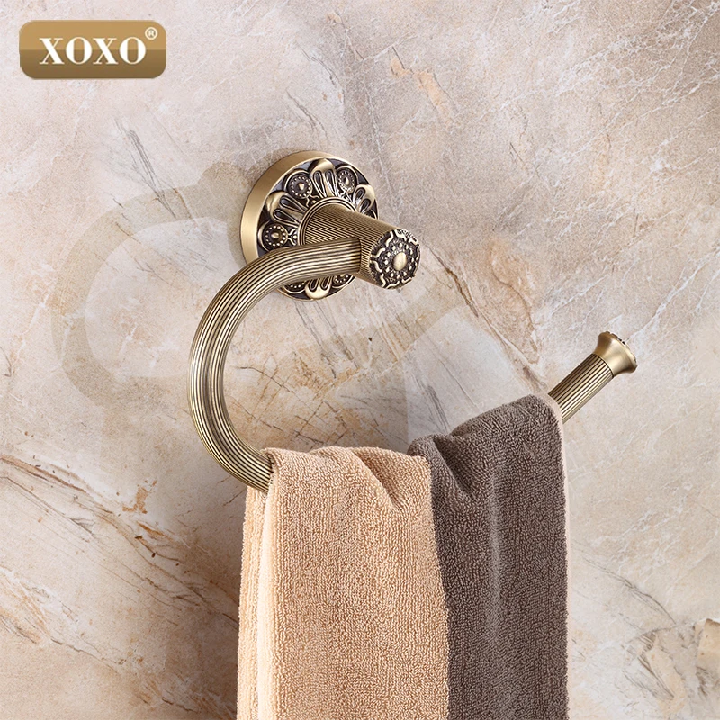XOXO Carving Antique Brass Wall Mounted Towel Ring Unique Design