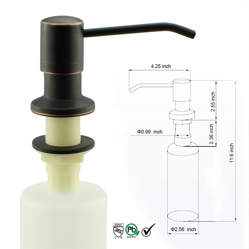 Oil Bronzed Stainless Steel Kitchen Liquid Sink Soap Dispenser 17 OZ Bottle /3.15 Inch Threaded Tube for Thick Deck Installation |