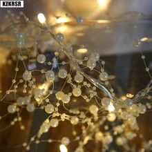 DC12V 20X2 м 400 светодиодов, украшенные белыми жемчужинами гирлянды СВЕТОДИОДНЫЕ Огни серебро светильники на тросах на праздник Рождество Свадебные Крытый Настенный декор