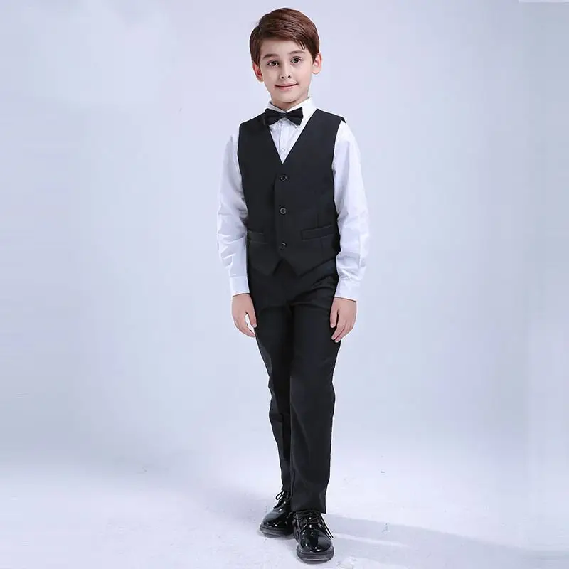 Детский костюм для мальчиков Для Свадебное пианино вечерние для мальчиков 4/5 шт., блейзер+ жилет+ рубашка+ штаны+ галстук-бабочка для маленьких мальчиков костюмы официальная одежда Y84
