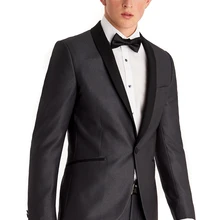 Новое поступление изготовление под заказ Slim Fit Светло-серый с черный атласный платок с лацканами Для мужчин костюмы Slim Fit Жених Смокинги для женихов для Для мужчин