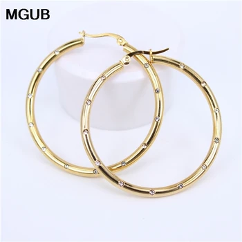 

MGUB Diameter 35MM-55MM Big crystal Hoop Earrings Gold Color Stainless Steel Jewelry Circle Round Earrings For Women LH501