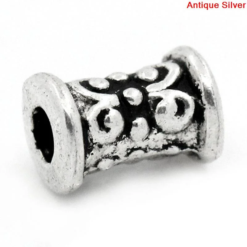 

Doreen Box hot- Charm Beads Column Antique Silver Flower Carved 7x5mm,200PCs (B22201)