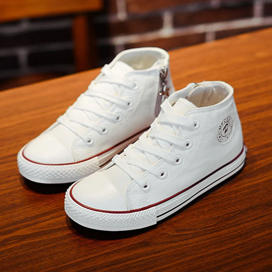 Children Casual Shoes Breathable Boys Canvas Shoes white high Sneakers