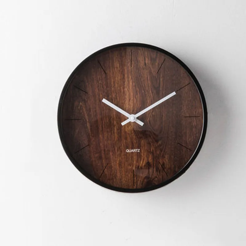 Коричневые деревянные настенные часы, домашний декор, батарея, скандинавские немые настенные часы, винтажные креативные часы, часы для украшения 50w032 - Цвет: Ni Mu Wen(5)