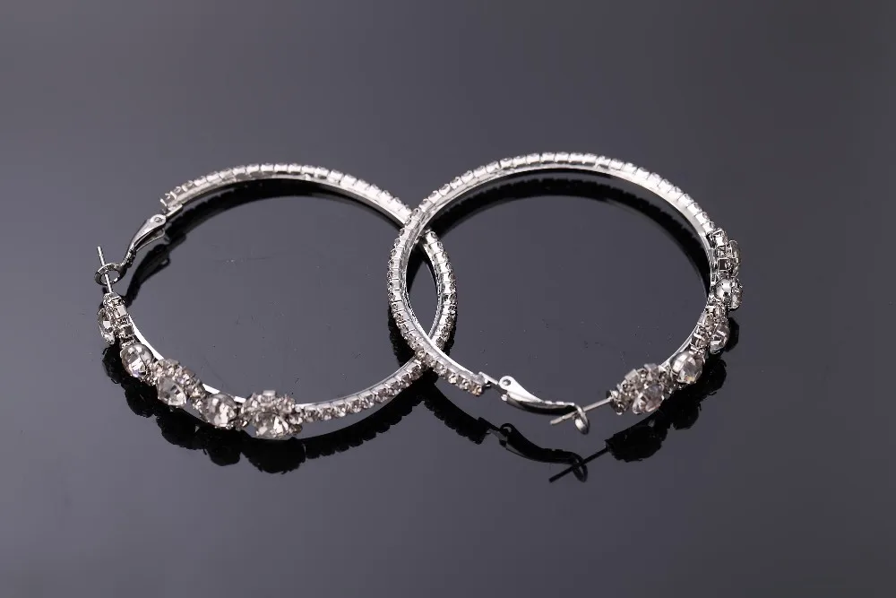 Модные ювелирные изделия, от производителя, супер блестящие хрустальные стразы, посеребренные серьги-кольца большого размера для женщин# E062